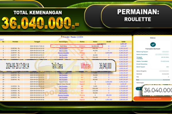 BUKTI JP LIVECASINO ROULETTE Rp.36.040.000