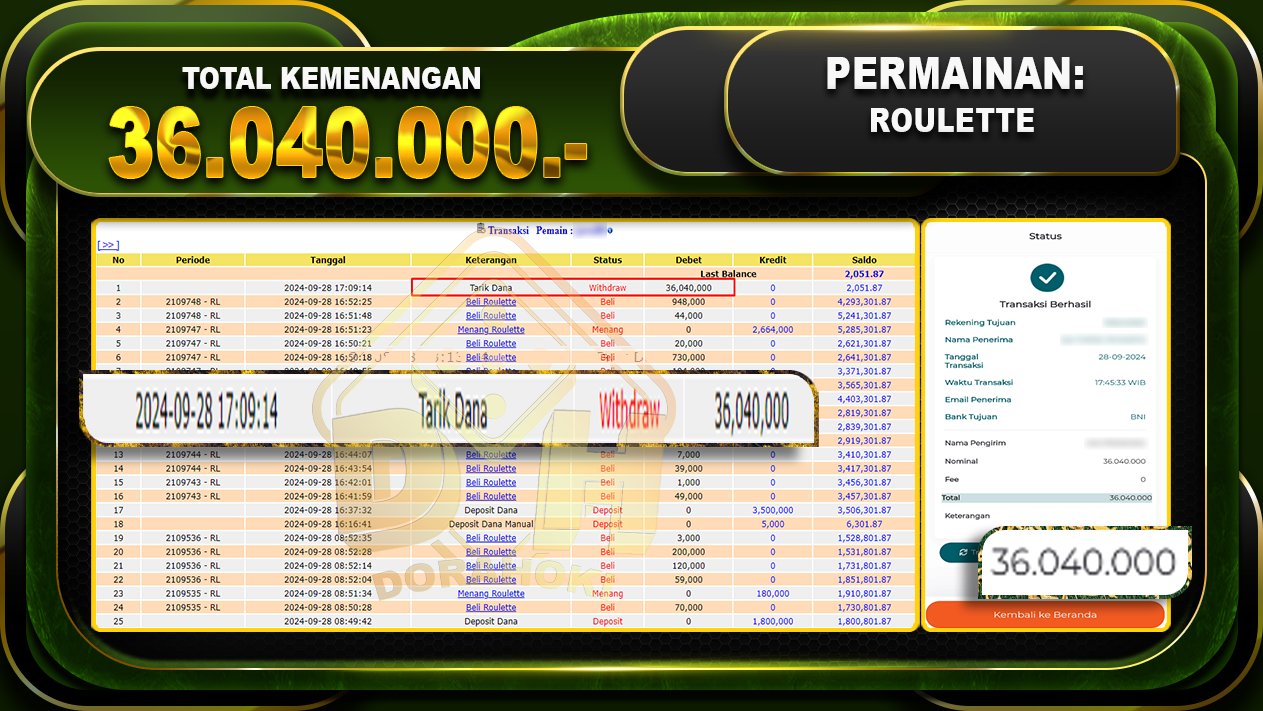 BUKTI JP LIVECASINO ROULETTE Rp.36.040.000