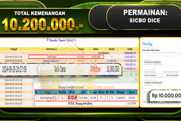 SICBO DICE Rp.10.200.000