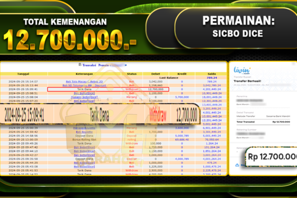 SICBO DICE Rp.12.700.000