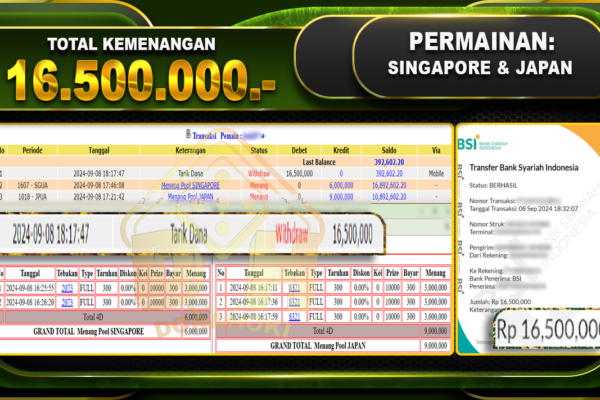 TOGEL SINGAPORE & JAPAN Rp 16.500.000