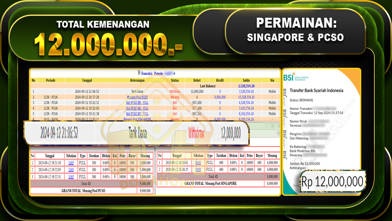 TOGEL SINGAPORE & PCSO Rp 12.000.000