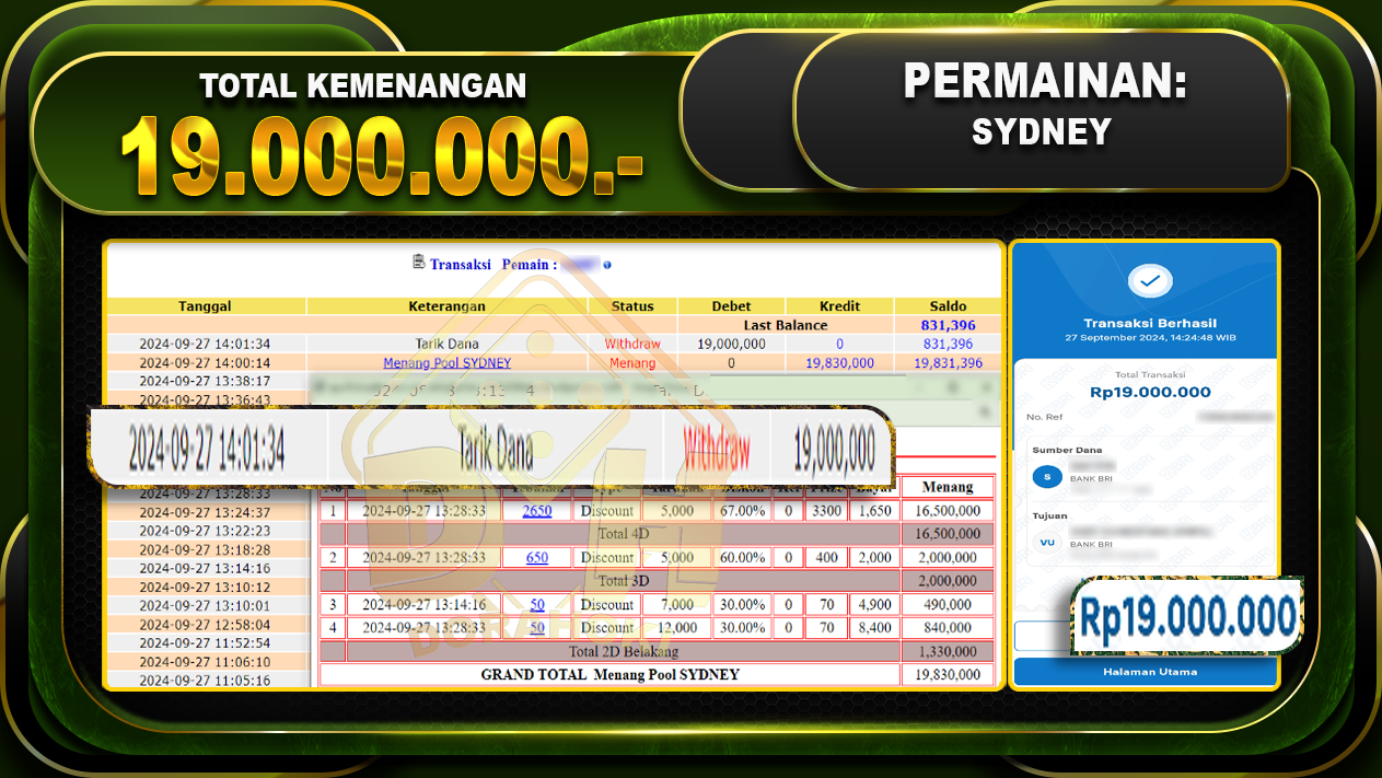 TOGEL SYDNEY Rp.19.000.000