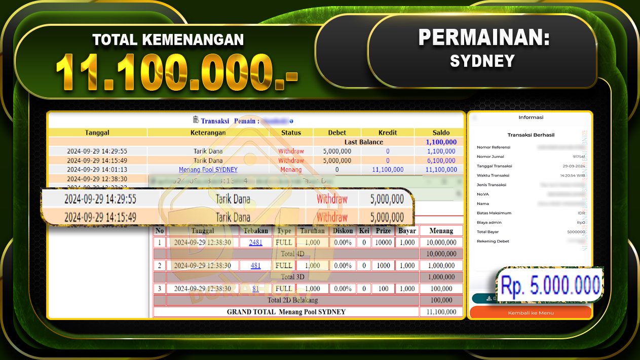 TOGEL SYDNEY Rp.11.100.000