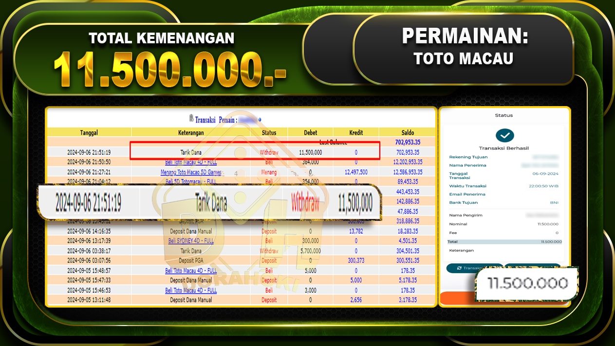 TOGEL TOTOMACAU 5D Rp 11.500.000