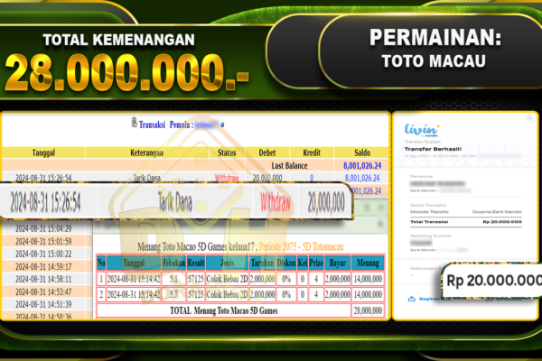 TOGEL TOTOMACAU 5D Rp.28.000.000