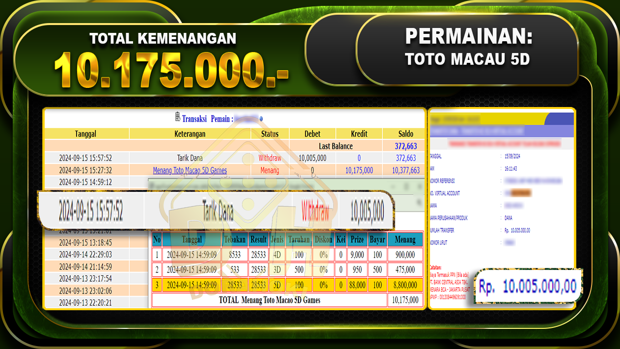 TOGEL TOTOMACAU 5D Rp. 10.175.000