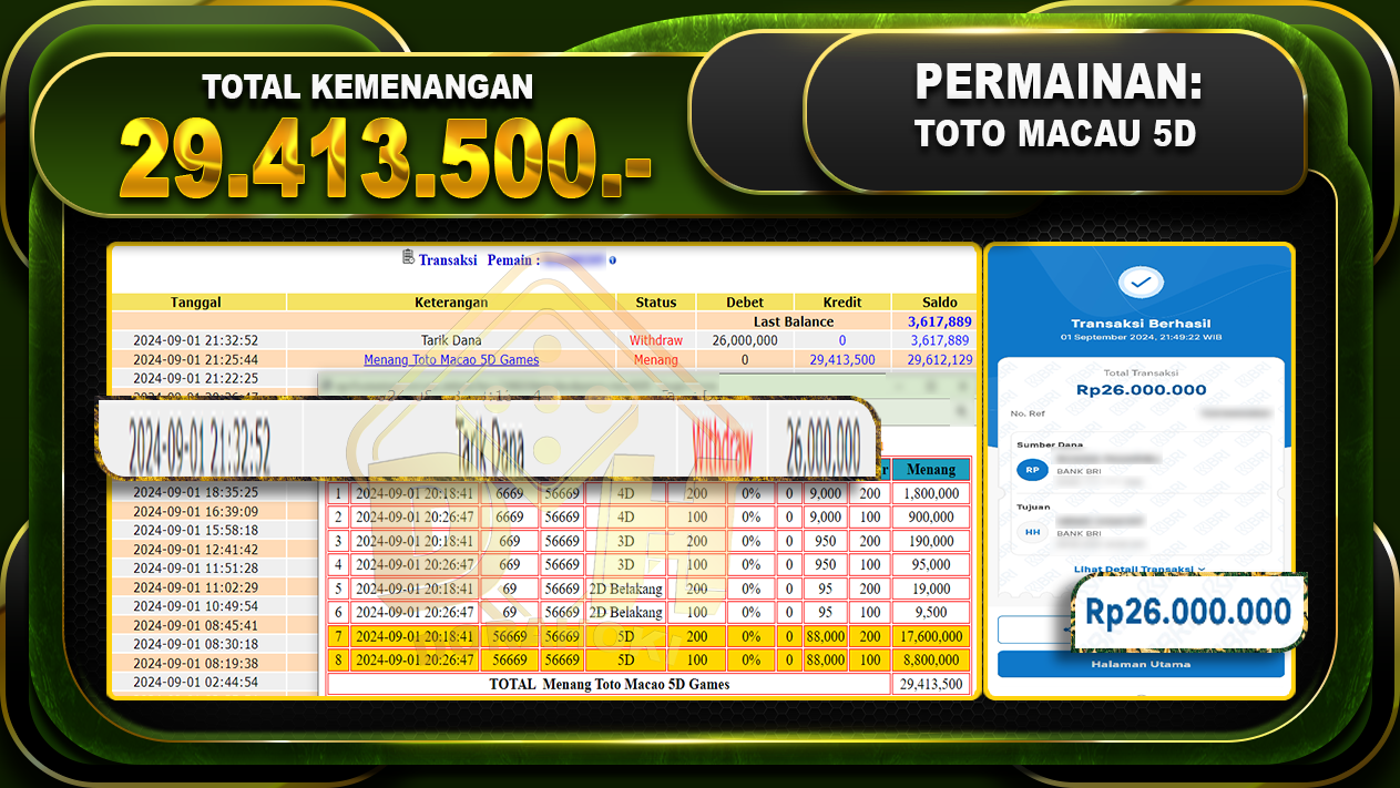 TOTOMACAU 5D Rp 29.413.500