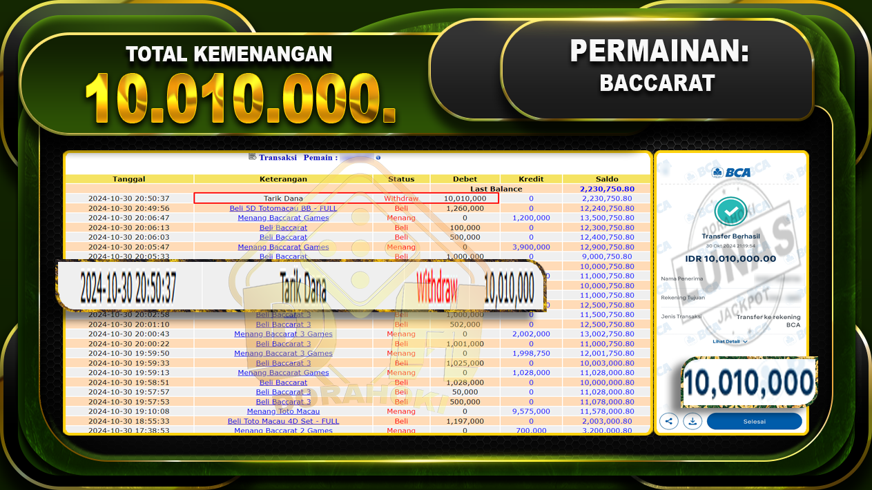 Baccarat Games Rp.10.010.000