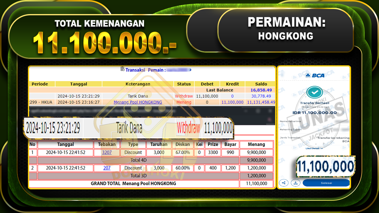 TOGEL HONGKONG Rp,11.100.000