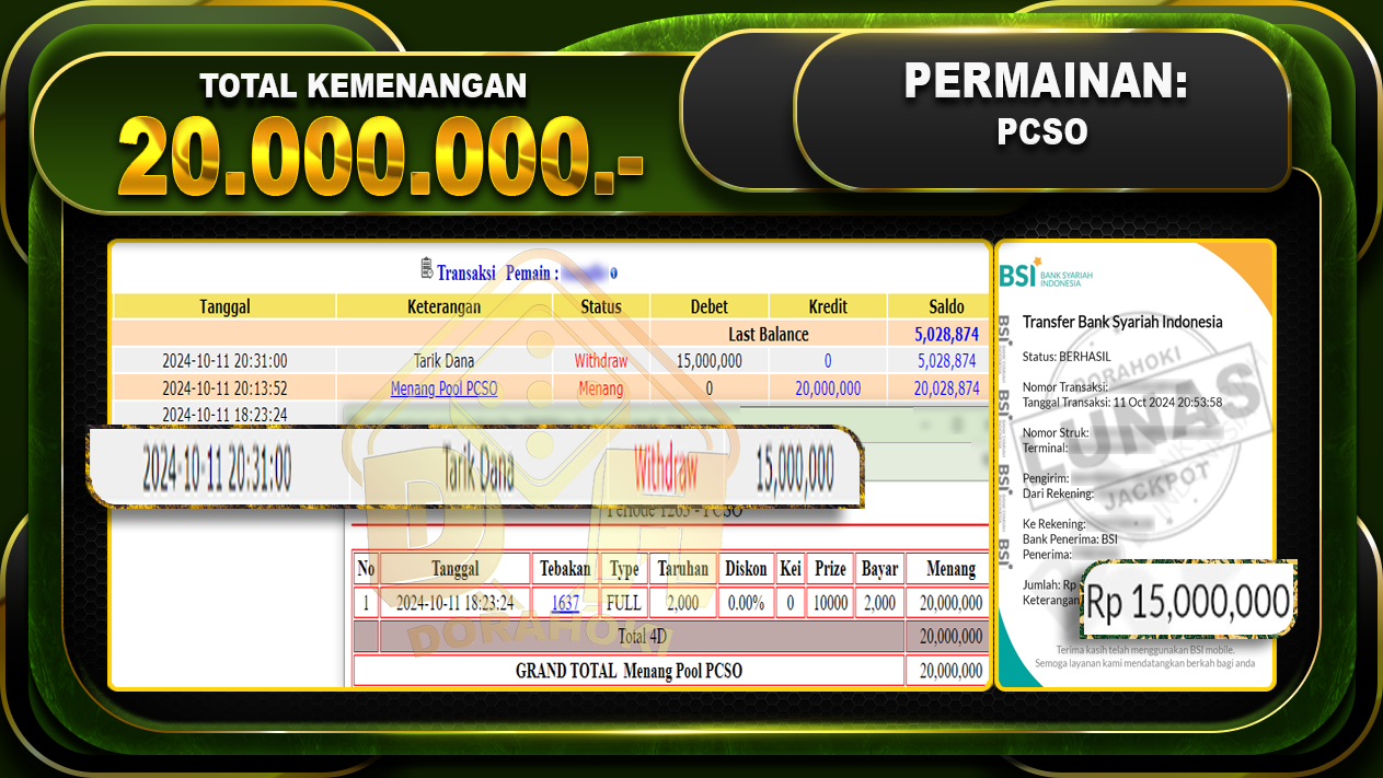 TOGEL PCSO Rp.20.000.000