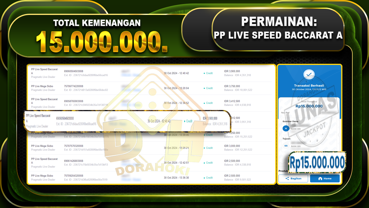 PP Live Speed Baccarat Rp.15.000.000