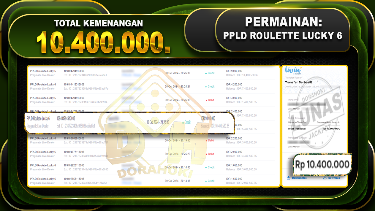 PPLD Roulette Lucky 6 Rp.10.400.000