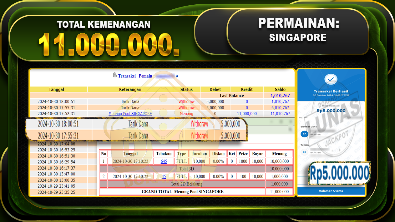 TOGEL SINGAPORE Rp.11.000.000