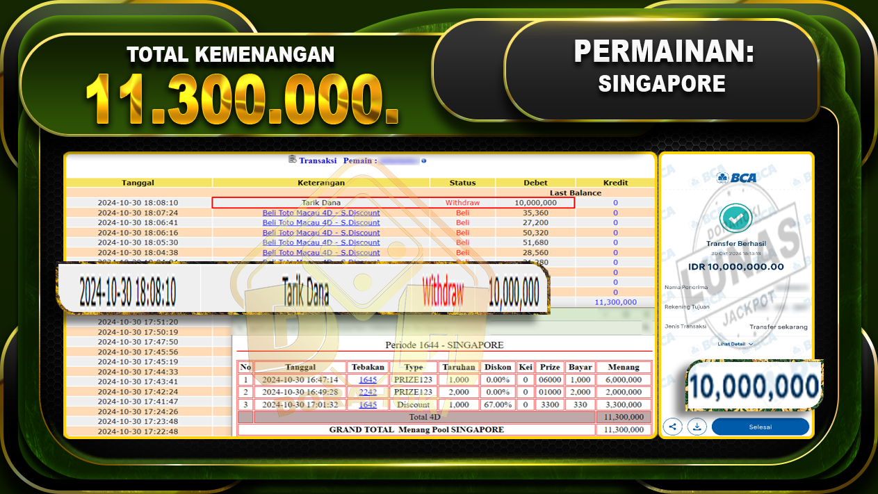 TOGEL SINGAPORE Rp.11.300.000