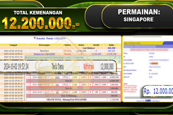 TOGEL SINGAPORE Rp.12.200.000