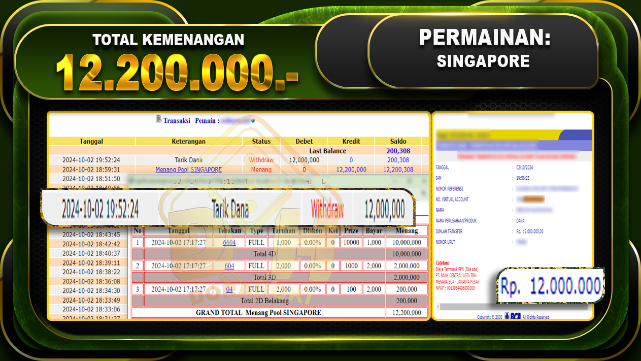 TOGEL SINGAPORE Rp.12.200.000