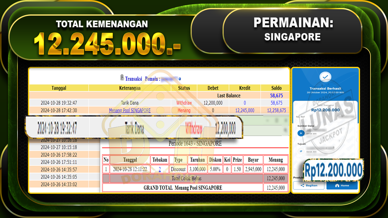 TOGEL SINGAPORE Rp.12.245.000