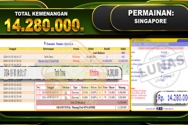 TOGEL SINGAPORE Rp.14.280.000