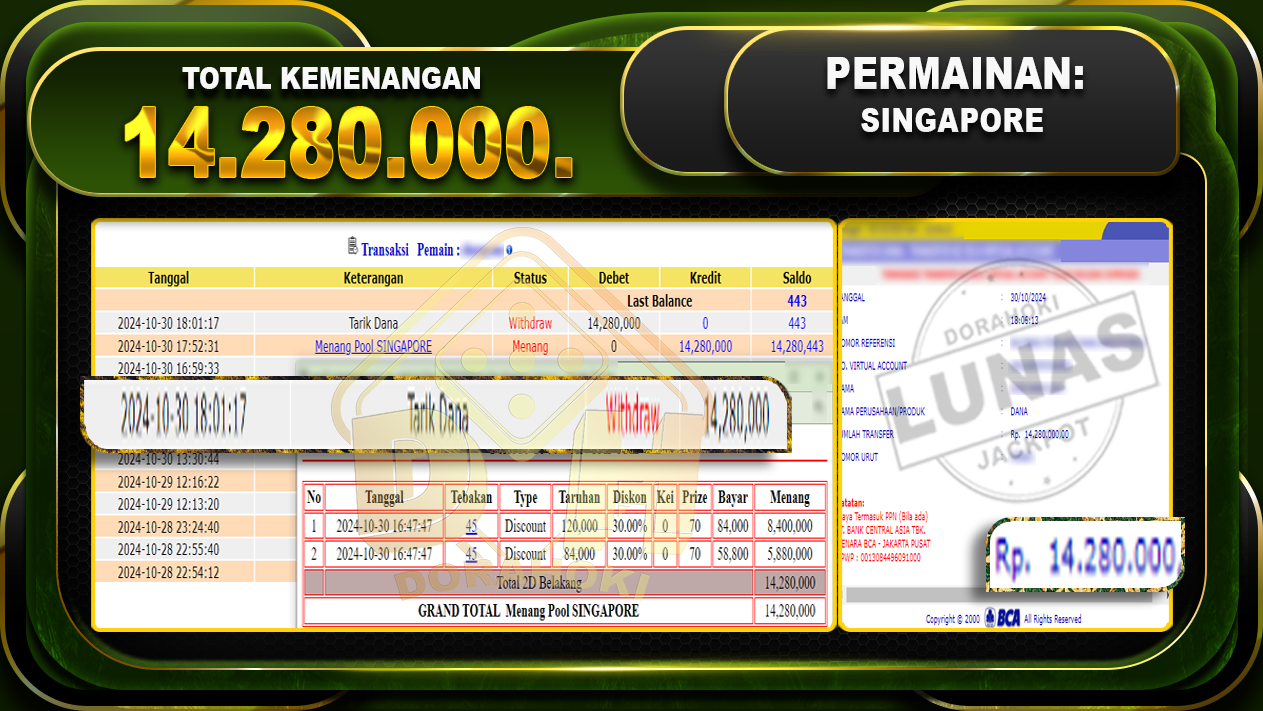 TOGEL SINGAPORE Rp.14.280.000