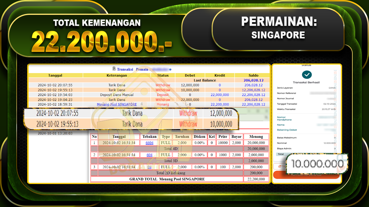 TOGEL SINGAPORE Rp.22.200.000