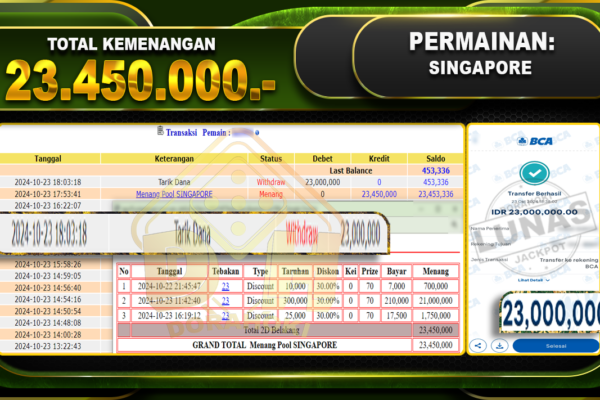 TOGEL SINGAPORE Rp.23.450.000