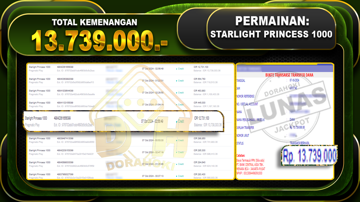 Starlight Princess 1000 Rp.13.739.000