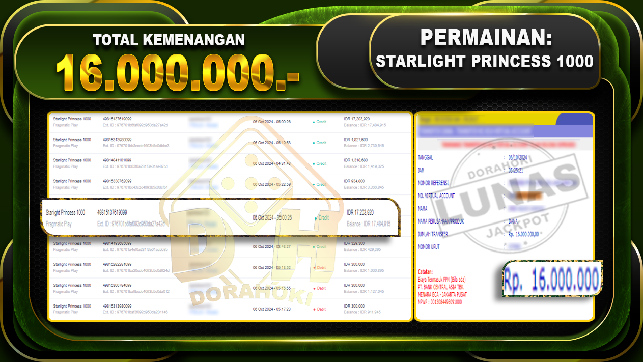 Starlight Princess 1000 Rp.16.000.000