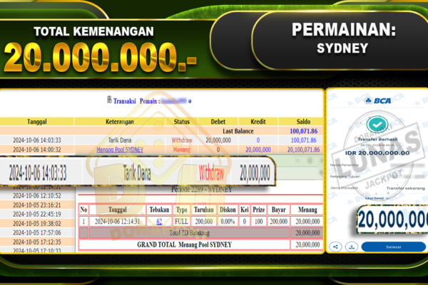 TOGEL SYDNEY Rp.20.000.000