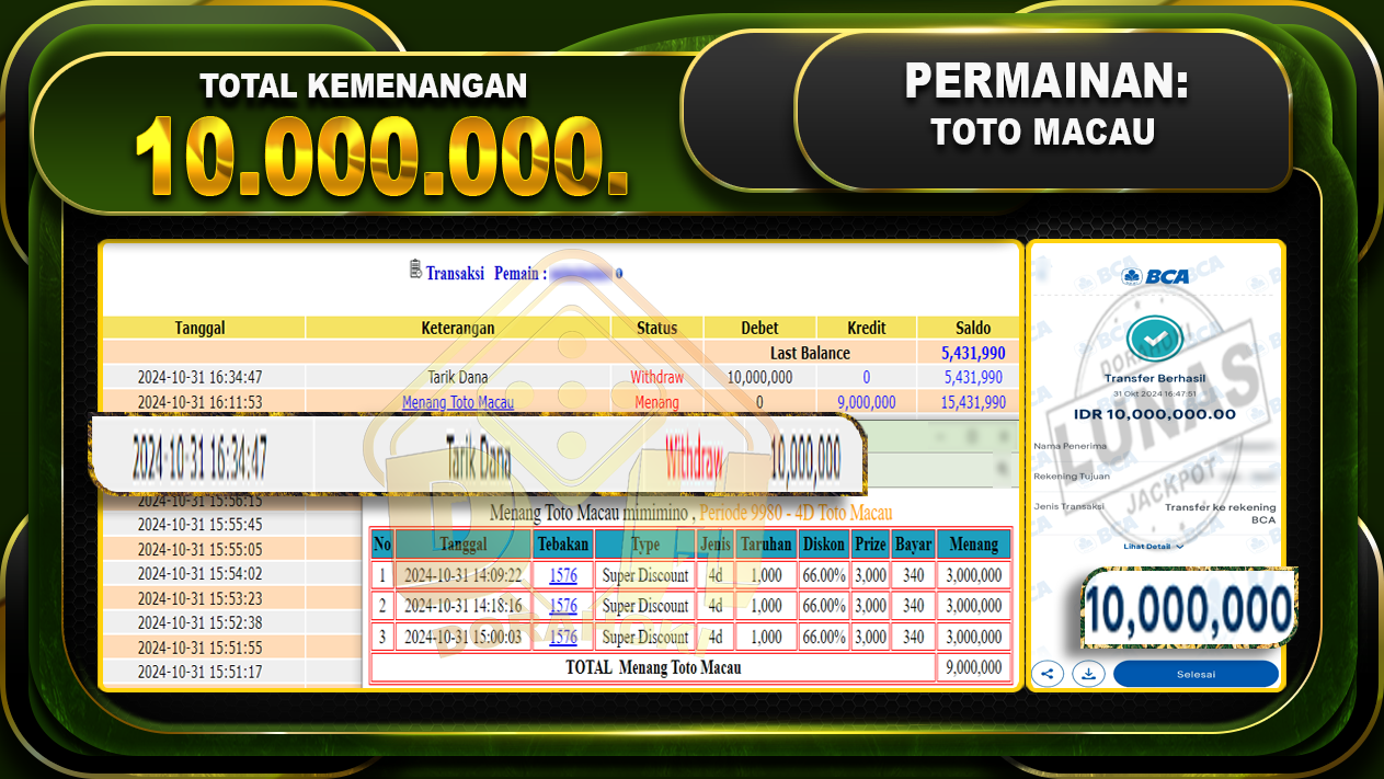 TOGEL TOTO MACAU Rp.10.000.000