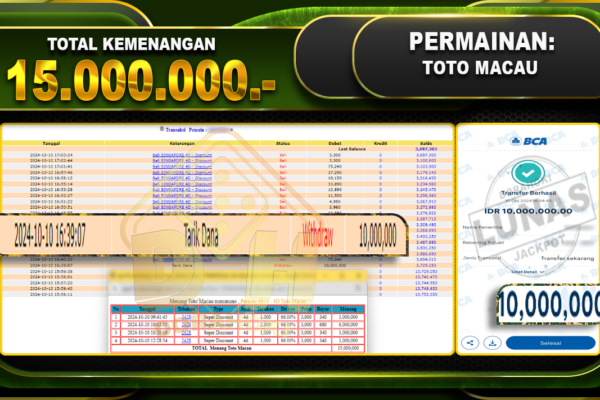 TOGEL TOTOMACAU Rp.15.000.000