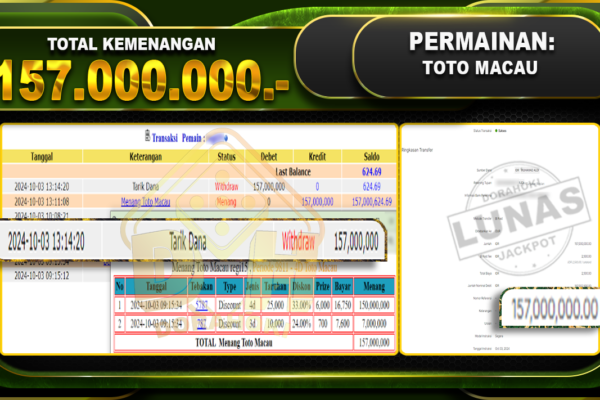 TOGEL TOTOMACAU Rp.157.000.000