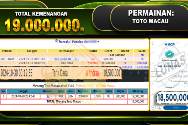 TOGEL TOTO MACAU Rp.19.000.000