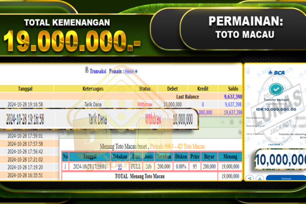 TOGEL Toto Macau Rp.19.000.000