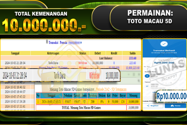 TOGEL TOTOMACAU 5D Rp.10.000.000