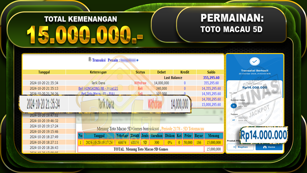 TOGEL Toto Macau 5D Rp.15.000.000