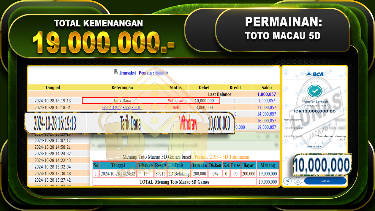 TOGEL Toto Macau 5D Rp.19.000.000