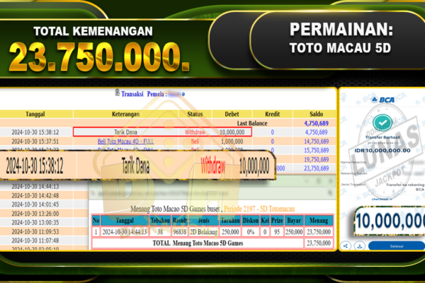 TOGEL Toto Macau 5D Rp.23.750.000