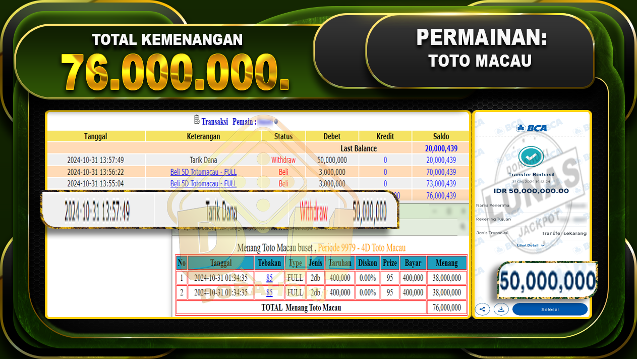 TOGEL TOTO MACAU Rp.76.000.000