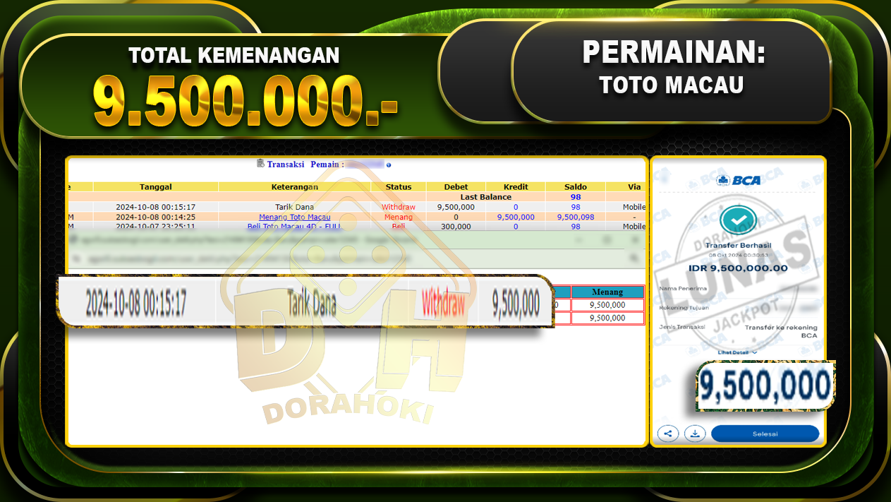 TOGEL TOTOMACAU Rp.9.500.000