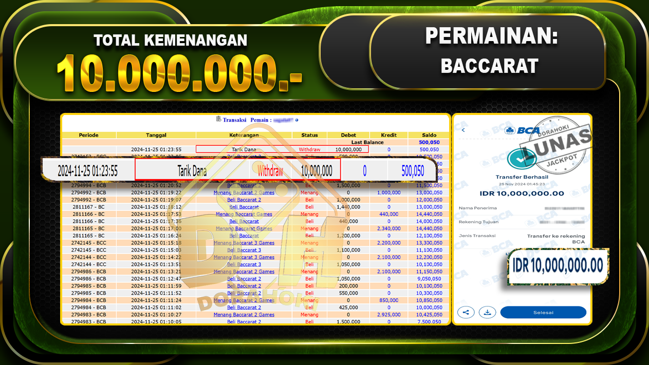 BACCARAT GAMES Rp.10.000.000.-