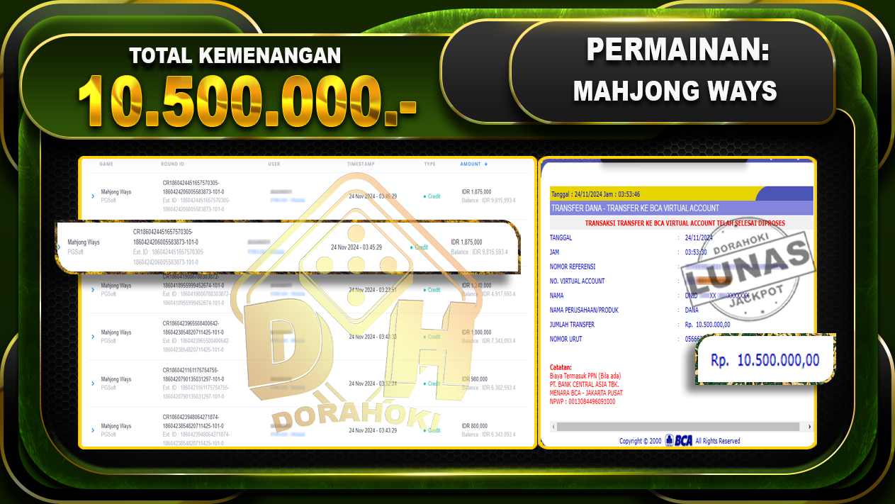 MAHJONG WAYS Rp.10.500.000.-