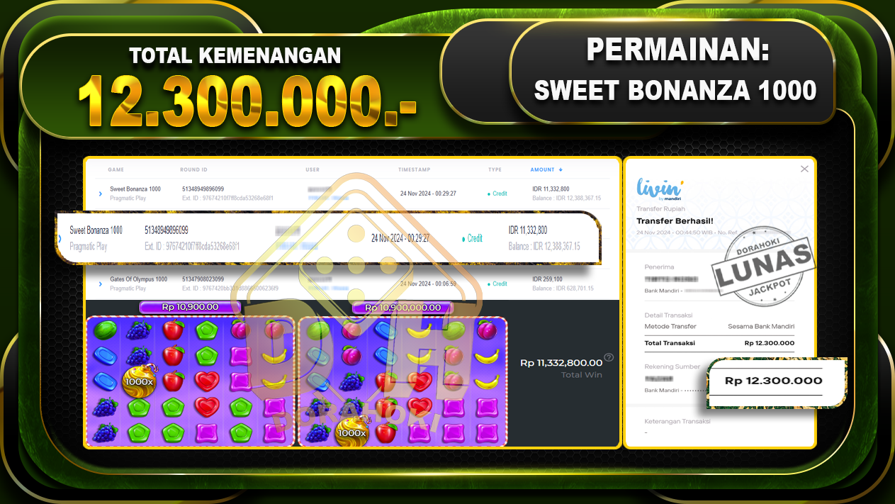 SWEET BONANZA 1000 Rp.12.300.000.-