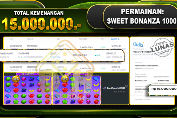 SWEET BONANZA 1000 Rp.15.000.000