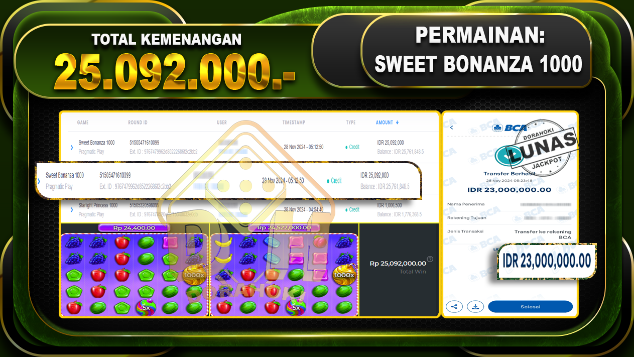 SWEET BONANZA 1000 Rp.25.092.000