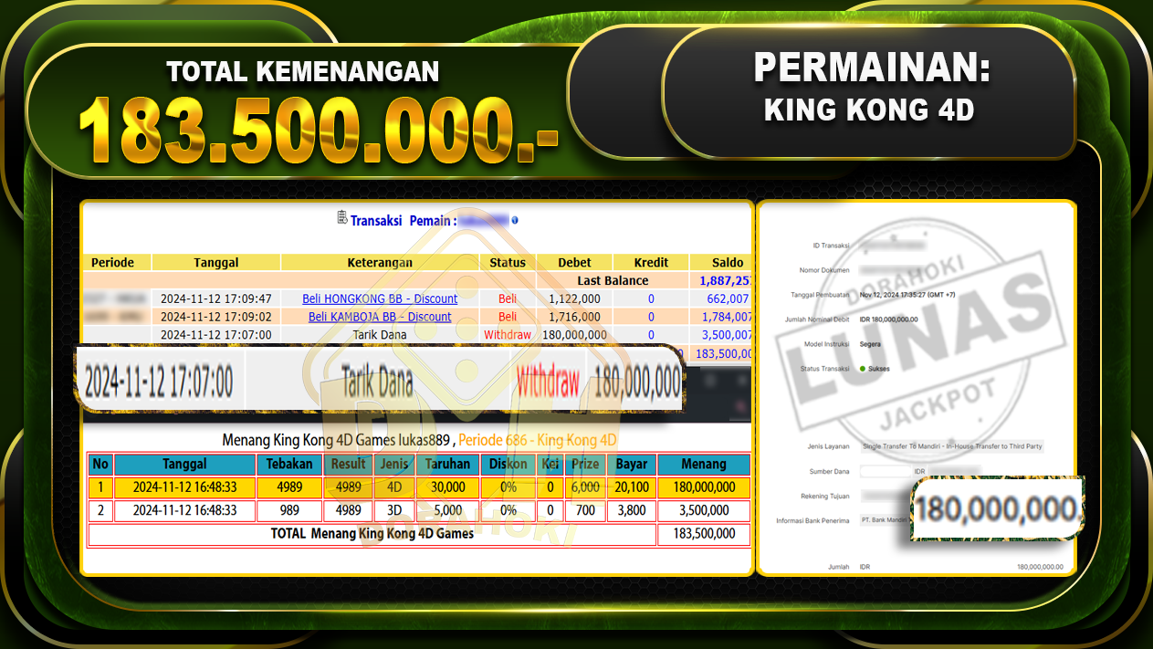 TOGEL KING KONG 4D Rp.183.500.000