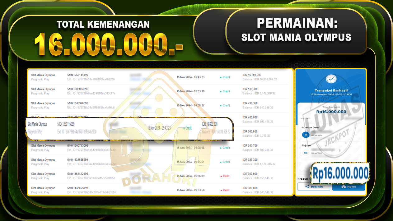 Slot Mania Olympus Rp.16.000.000