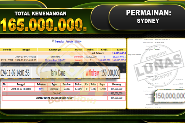 TOGEL SYDNEY Rp.165.000.000