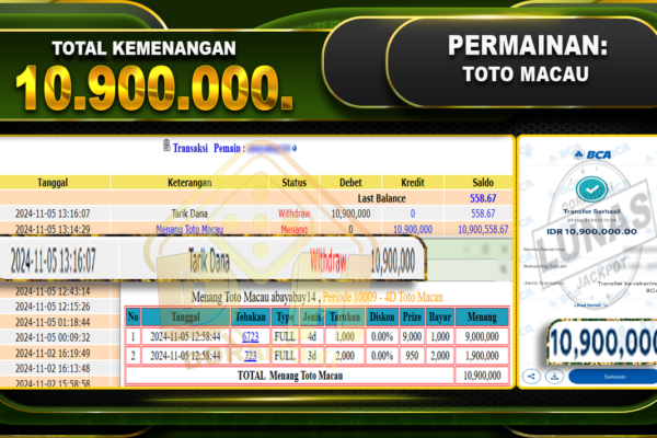 TOGEL TOTO MACAU Rp.10.900.000