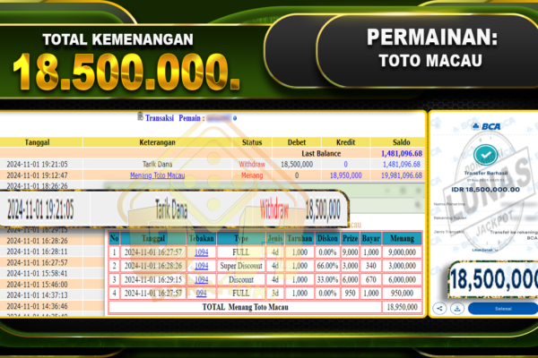 TOGEL TOTO MACAU Rp.18.500.000